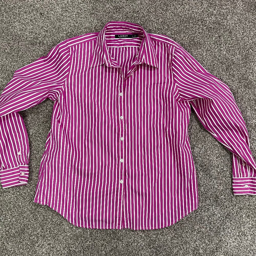 Magenta & White Striped Button Down